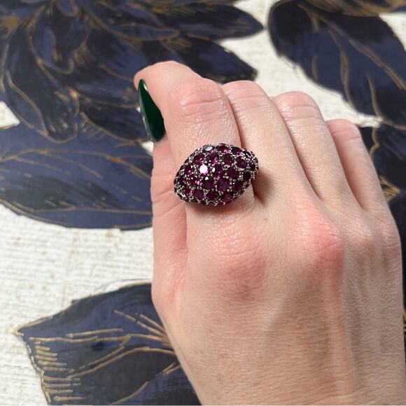 Estate Pink Rhodonite Stone Cluster 926 Sterling Silver Large Cocktail Ring D2 - Picture 9 of 9